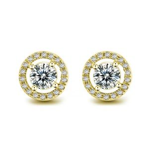 Round Crystal Pave Stud Earrings Gold Circle